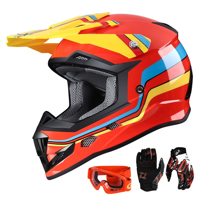 GLX GX623 Youth ATV/Dirt Bike Helmet Combo - Retro Red, X-Large - DOT - Image 1